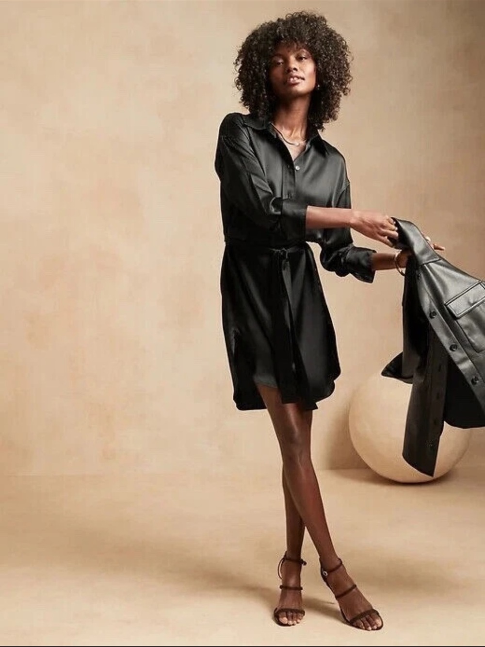 Banana Republic Silk Black Shirt Dress size Tall L
